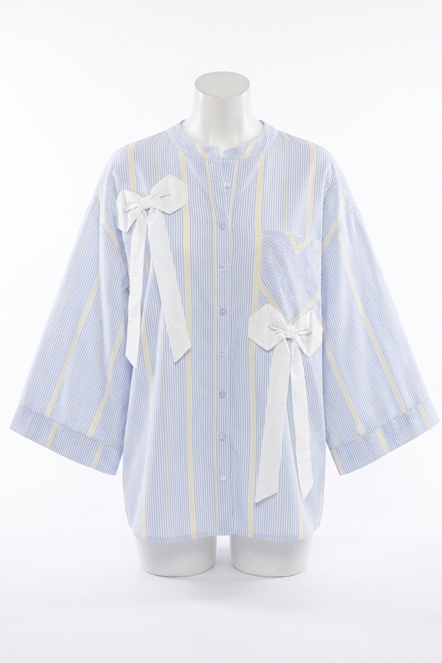 NEW ODDI oversized sleeve blouse with ribbon detail in blue stripe